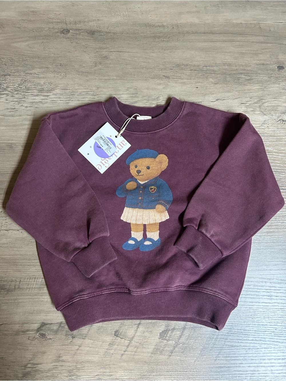 Analogie by Lil Legs Plum Bear Graphic Crewneck Sweater
